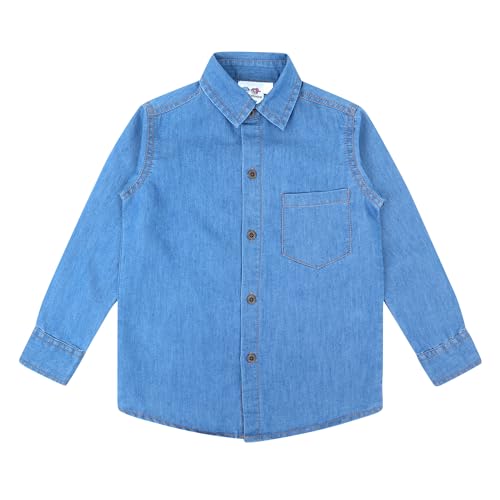 Image of superminis Boy's Full Sleeves Denim Relaxed Fit Shirt With Collared Neck