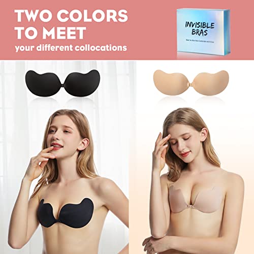 Sticky Bra Adhesive Push Up Invisible Strapless Bras for Women 2 Pairs Reusable with Nipple Covers for Backless Dresses - Image 2
