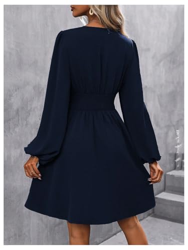 Image of SOLY HUX Women's Elegant Dress V Neck Long Sleeve High Waist Swing Prom Cocktail Short Dresses