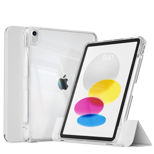 KenKe Cover for iPad Air 11-inch (M4/M3/M2) 2026/2025/2024, iPad Air 5th 4th Gen 2022/2020 10.9 Inch with Pencil Holder, 2-in-1 Detachable Sliding Cover & Clear Back, Lanscape/Portrait Stand, Gray