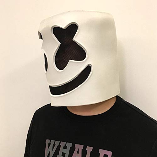 Pure Compression Halloween DJ LED Marshmallow Cover - Carnaval Party Light Up Mask Costume Cosplay - Music Festival Headgear Prop Latex Full Head Hat - Marshmellow Carnival Accessories