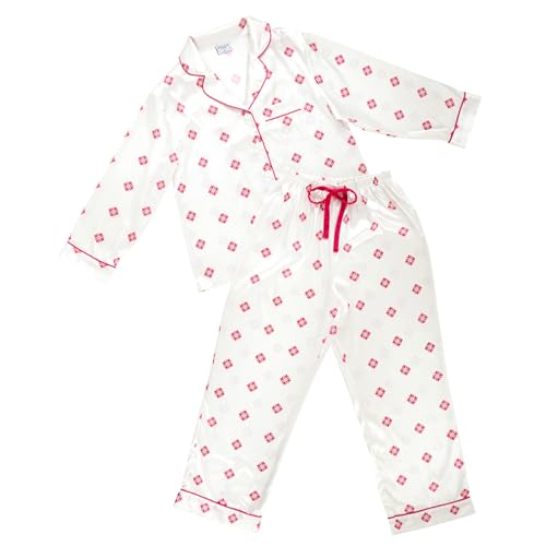 Bella Sleep + Spa Satin Pajamas for Women - 2-Piece Long Sleeve Full Length Luxury Pajama Set, Small, Moroccan