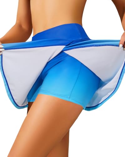 Image of Women Swim Skirt Tummy Control Swimsuit Skirt with Built-in Shorts High Waisted Split Swim Bottom (Available in Plus)