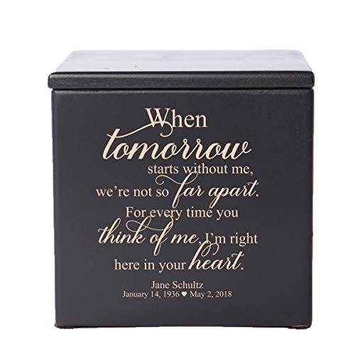 LifeSong Milestones Custom Wooden Cremation Urn Box for Human Ashes Loss of Loved One (When Tomorrow Starts Bereavement) 4.5x4.5x4.75 Small Memorial Keepsake Box Holds 18 cu.in