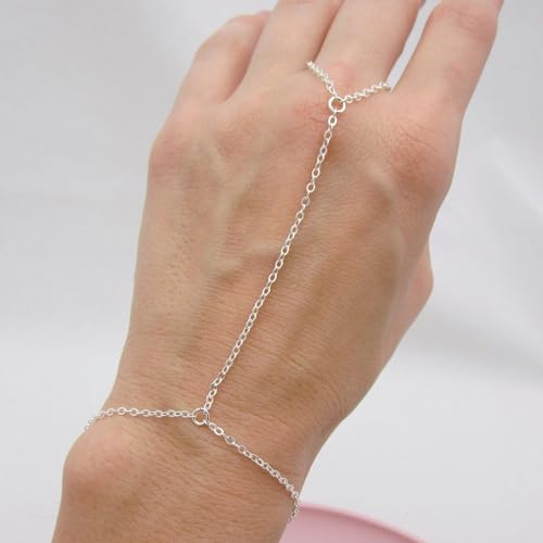 Image of Long tiantian Hand Chain Bracelet Gold Link Finger Ring Slave Bracelet