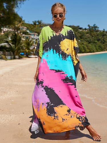 Image of NFVNKJ Women's Plus Size Beach Lounge Kaftan Maxi Dress Swimsuit Coverup for Women