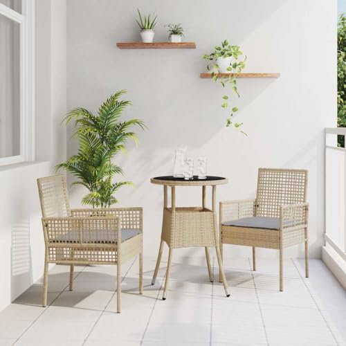 Garten Essgruppe, 3-teilig, Beige Poly Rattan, wetterfestes Outdoor...