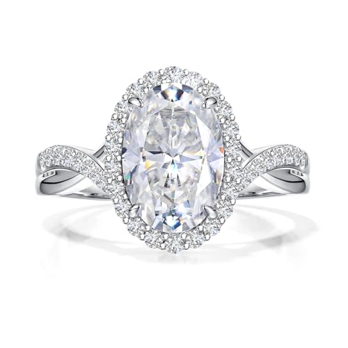 4ct Moissanite Engagement Ring for Women, 8x12mm Center Stone Oval Cut D Color VVS1 Moissanite Wedding Promise Ring, 925 Sterling Silver Anniversary Bridal Luxurious Jewelry Gift for Her2