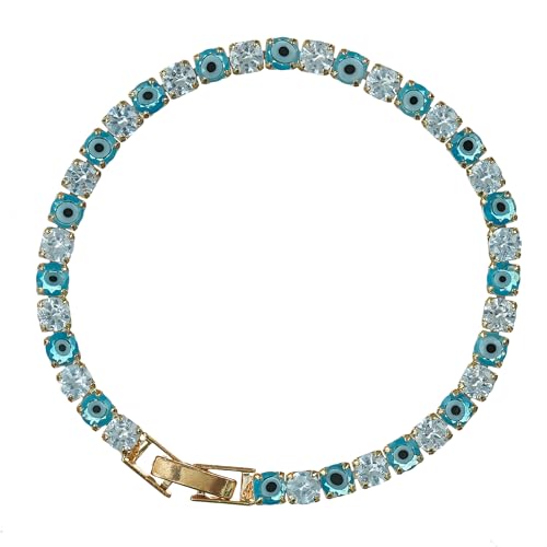 Image of eCraftIndia Sky Blue Diamond Evil Eye Design Bracelet Rakhi for Brother Bhaiya Bhai Bhabhi with Best Bro Ever Fridge Magnet | Roli Chawal Pack