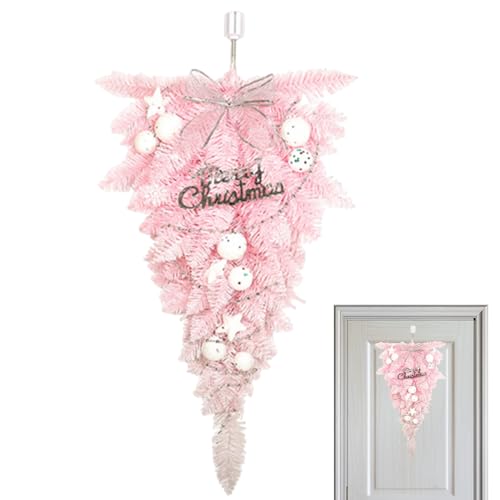 fkngcp Corona navideña para la Puerta Principal 1pc 23.6 Pulgadas Corona de lágrimas navideñas con Bolas Blancas y Pino Artificial Bownot para Decoraciones de Pared