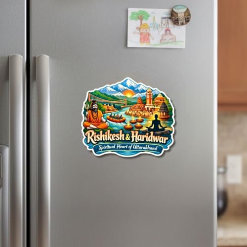 Image of Apna Gift Wooden Fridge Magnet Sticker for Refrigerator Door| Multipurpose Office Magnet for Home Kitchen Decor| Souvenir Gift Travel Memory Fridge Decoration| 4 x 3 Inch Magnet (Rishikesh & Haridwar)
