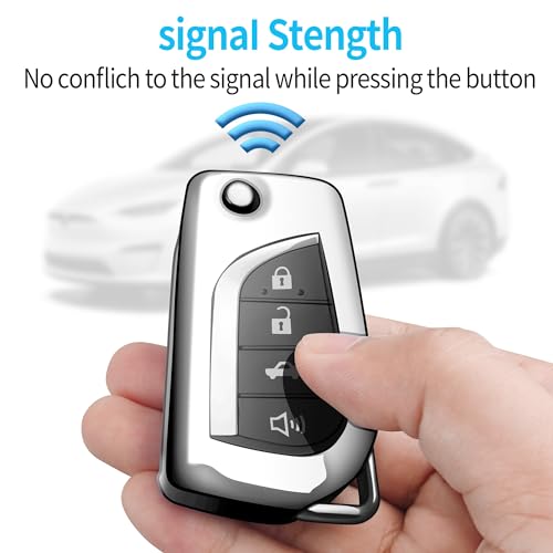 Image of Tukellen for Toyota Key Fob Cover,Special Soft TPU Key Case Cover Protector Compatible with 2018-2024 Camry SE /LE,2020-2025 RAV4 LE,Corolla SE /LE Smart Key-(Silver)