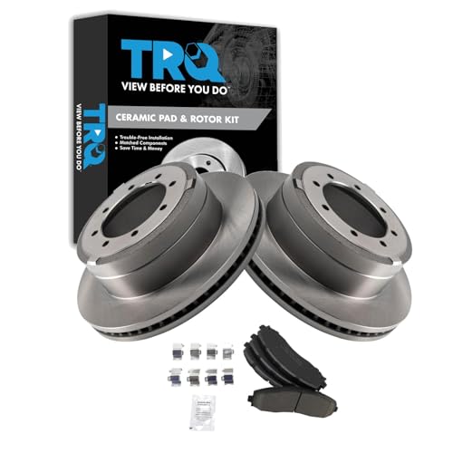 Image of TRQ Rear Brake Pad & Rotor Kit Ceramic Compatible with 2013-2019 Ford F-350 Super Duty 2013-2016 F-450 Super Duty