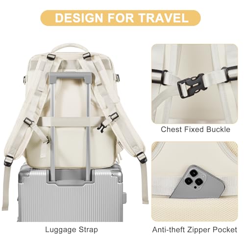 Image of coofay Large Travel Backpack Carry on Flight Approved Mochila De Viaje Personal Item Backpack for Airlines Frontier Airlines Personal Item Bag Large Backpack for Travel Backpacks for Men Women Beige