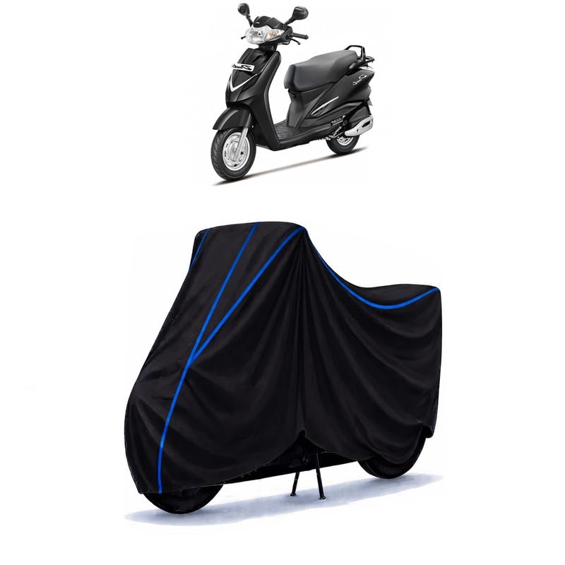 Image of Scooty Cover Water Resistant for Duet LX 110 CC BS6 | Universal Scooter & Bike Cover | Heavy Duty UV Dust, Rain & Scratch Protection | Elastic Fit All Weather Indoor Outdoor | Black with Blue Piping