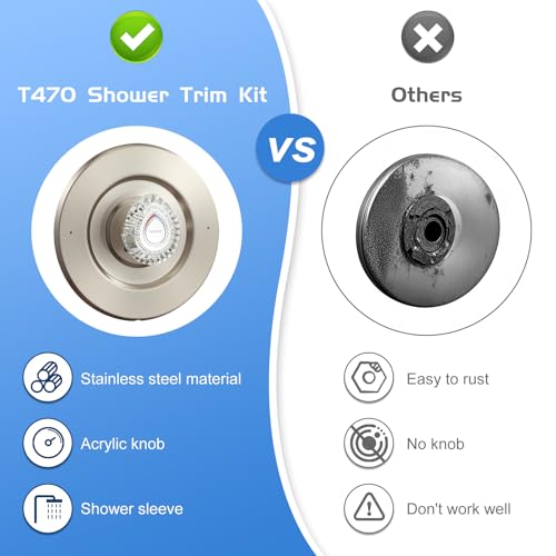 Image of Satin Nickel Shower Trim Kit, Compatible with Moen T470 Chateau Shower Trim Kit With Replacement Cartridge, and 104421 Removal Tool, Escutcheon, Tubes, Shower handle and Screws