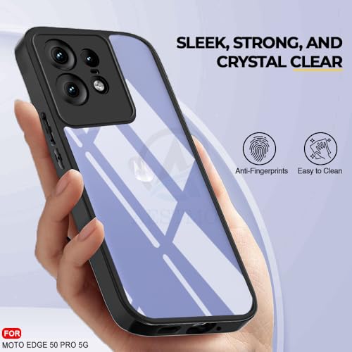 Image of AESTMO Moto Edge 50 Pro 5G Back Cover | 360 Protection | Crystal Clear Hard Back Transparent | Bumper Case for Moto Edge 50 Pro 5G (PC+TPU, Black Bumper)