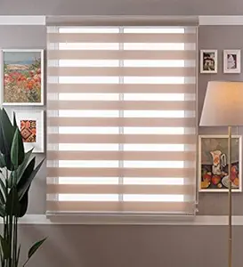 Coversun ZEBRA BLINDS Mushroom Colour Wooden Blinds for Windows or Outdoor Decor of The Home and office blinds (MUSHROOM, Width 150cm X Height 135cm)