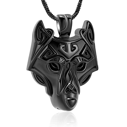 Yinplsmemory Cremation Jewelry Viking Wolf Head Urn Necklace for Ashes for Men Ashes Keepsake Urn Jewelry for Human Ashes/Pet Ashes
