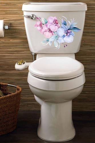 Lila Çiçek Desenli Klozet Kapağı ve Banyo Stickerı