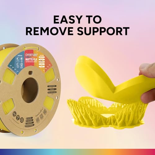 Image of OVERTURE Matte PLA 3D Printer Filament 1.75mm, Matt Surface & Low Warping Filament 1kg Spool (2.2 lbs), Accuracy + /- 0.02 mm, Fit Most FDM Printers (Matte Yellow)