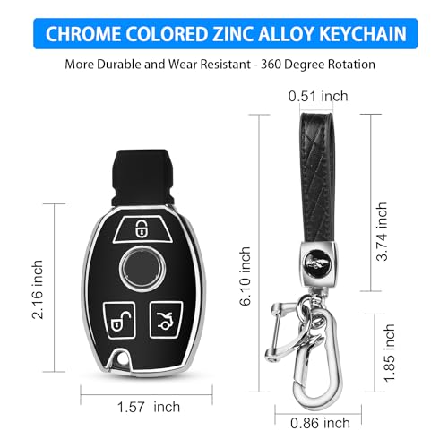 Image of QBUC for Mercedes Benz Key Fob Cover with Keychain (Black)