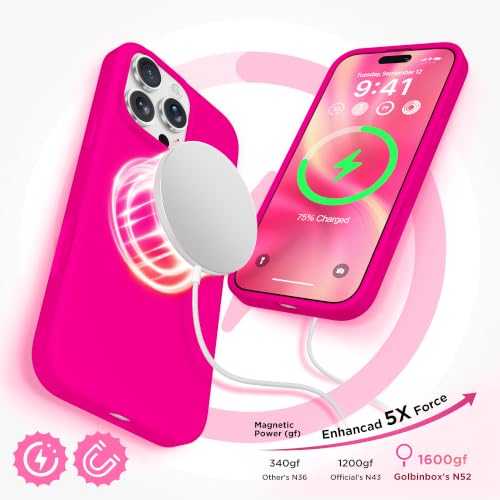 Image of GolbinBox Magnetic for iPhone 16 Pro Case, Silicone Cover, Neon Pink