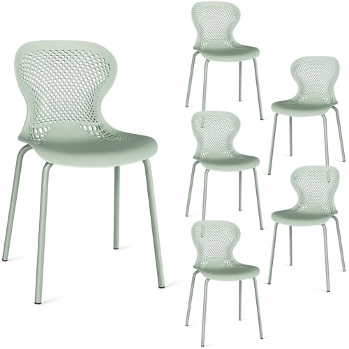 JIJIAN Lot de 6 Chaises de Salle à Manger Empilables, Chaise de Cuisine avec Pieds en Métal, Chaises de Jardin en Plastique, pour Salle à Manger, Salon,...