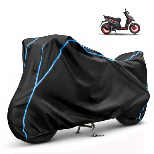 Image of Compatible with Aprilia SR 175 Waterproof Two Wheeler Scooter Body Cover Water Resistant, Heavy Duty, UV Rays, Dust & Scratch Protection for All-Modal & Variants (Black,Sky Blue Piping)