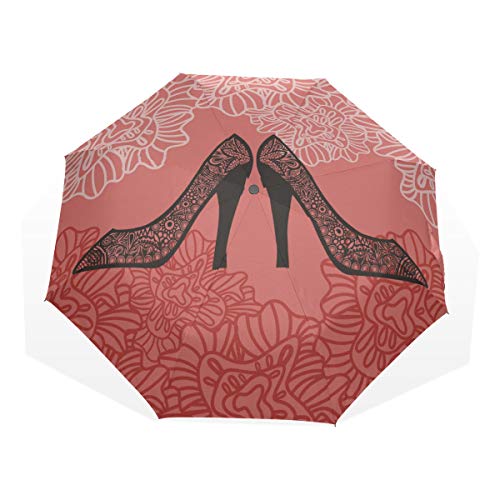 Paraguas de Viaje Arcos Hermosos y Tacones Altos Compraventa contra los Rayos Ultravioleta 3 Fold Art Ligero Paraguas Plegables (impresión Exterior) Lluvia a Prueba de Viento Paraguas de protección s