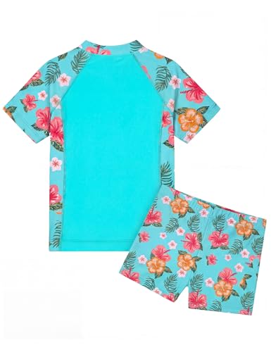 Image of Girls Swimsuit Colorful Short Sleeve Bathing Suits UPF 50+ Rash Guard Set Two Piece Summer Swimwear