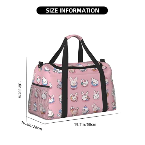Charming Bunny Print Travel Duffel Bag for Men & Women, Foldable Travel Bags and Spacious Weekender Tote Bag for Storage Toiletry Luggage Personal Item4