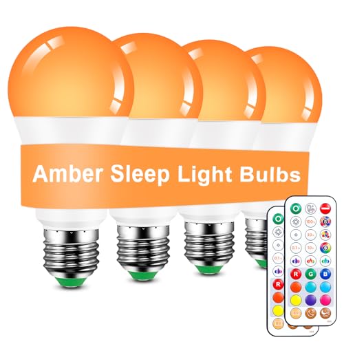 Amber Sleep Light Bulbs 1800K with Remote Control, E26 Blue Light Blocking A19, 12W LED Color...