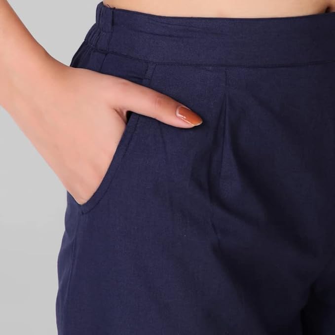 Image of Aarav Fabric Women's 100% Cotton Casual Pant | Ankle Length Regular fit Cotton Trouser | Straight Fit Formal Pants for Kurti, Office, Casual and Daily Outdoor Lifestyle