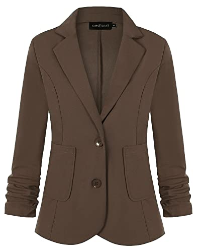 Image of MINTLIMIT Women Oversize Buttons Office Knit Blazer Jacket with Pockets,BN-Dark Brown,XXL