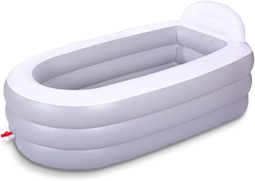 Bañera inflable para adultos, bañera portátil plegable de 65 x 34 x 28 pulgadas, bañera inflable con respaldo para spa en casa o baño de hielo (gris