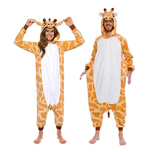 Silver Lilly Giraffe One Piece Animal Costume - Unisex Adult Plush Cosplay Pajamas (Giraffe, L)