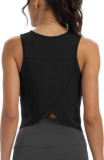KIKWIT Workout Tops for Women Cropped Open Back Sleeveless Tank Tops Athletic Gym Yoga Shirts Loose Fit