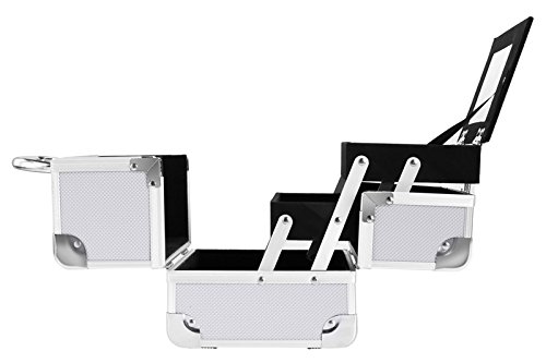 Jaketen Portable Makeup Organizer Case With Mirror, Mini Travel Makeup Case, Lockable Aluminum Cosmetic Organizer Case 8 Inch Silver #TOP4