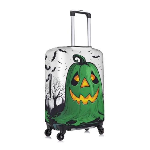 Green Ghost Horror Halloween Pumpkin Tsa Approved Luggage Cover For 18-32 Inch Suitcases Scratch-Resistant Stretch Luggage Cover3