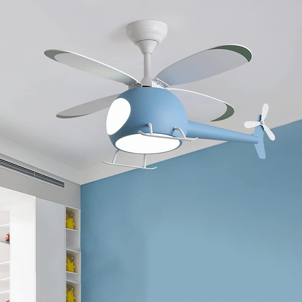 WINDALY Ceilifans, Fan Lights, Lights, Modern Home Bedroom Helicopter Ceilifan with Lights Cartoons Airplane Fan Light Electric Fan Ceililight Ceilifan Lights/Blue/a