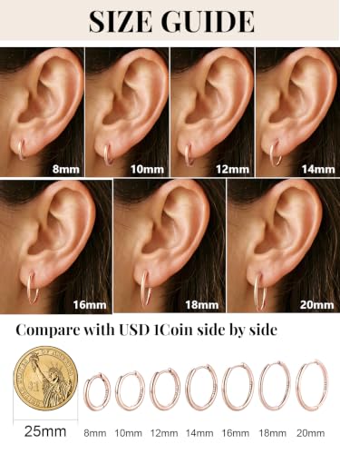 Image of Silvora 14K Gold Plated Huggie Hoop Earrings for Women, Small Sterling Silver Hoops, Hypoallergenic Cartilage Earrings for Sensitive Ears 8 /10 /12 /14 /16 /18 /20MM