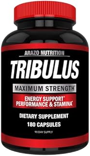 Arazo Nutrition Tribulus Terrestris 1500mg Extract Powder - Energy Booster with Estrogen Blocker 180 Capsules