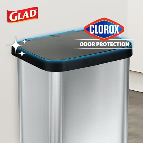Image of Glad GLD-74506 Stainless Steel Step Trash Can with Clorox Odor Protection | Large Metal Kitchen Garbage Bin with Soft Close Lid, Foot Pedal and Waste Bag Roll Holder, 13 Gallon, Stainless