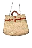 ZocoChic Bolso de Mimbre Mujer, Ratán, Artesanal Marroquí, Trenzado a Mano, Beige, Aprox. 40 cm x 33 cm x 17 cm, Asas de Cuero