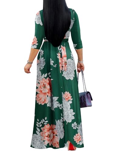 Image of Yajedo Womens Casual Summer Maxi Dress Plus Size Sexy Wrap V Neck 3 /4 Sleeve Sundress with Pockets