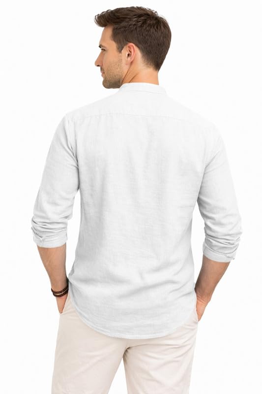 Image of ROYALSCOUT Men's Cotton Polyester Blend Kurta Style Shirt with Mandarin Collar, Half Button Placket, Dual Chest Pockets, Long Sleeve Casual Ethnic Fusion Wear for Office, Festive and Daily Use