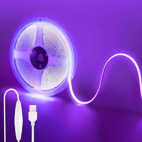 Clearhill Bande LED COB USB 5V avec interrupteur dimmable,9,84pieds/3m,Violet,320LED/m,largeur 8mm,non étanche IP20,câble USB avec interrupteur 1,5m,pour...