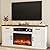 ALLSTAND Fireplace TV Stand for up to 80 inch TV, 32" Tall Entertainment Center with Fireplace, Farmhouse TV Stands with Electric Fireplace for Living Room, 2 Storage Cabinets, 2 Drawers, 70in, White