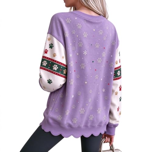 Women Christmas Graphic Crew Neck Long Sleeve Cat Pattern Soft Pullover - image 5
